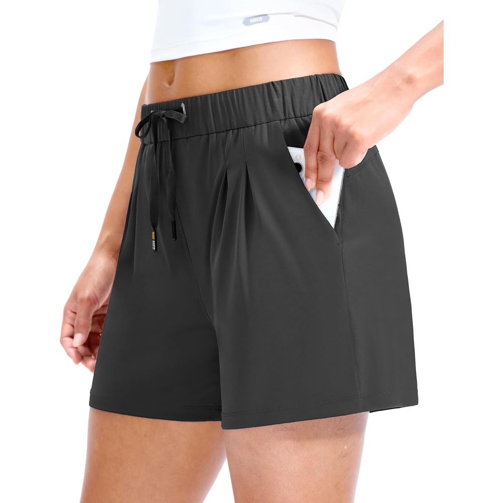image:imageMIER Running Shorts for Women Quick Dry Soft Stretch Workout Athletic Gym Sports Active Shorts with Pockets 4 Inch InseamDark Grey
