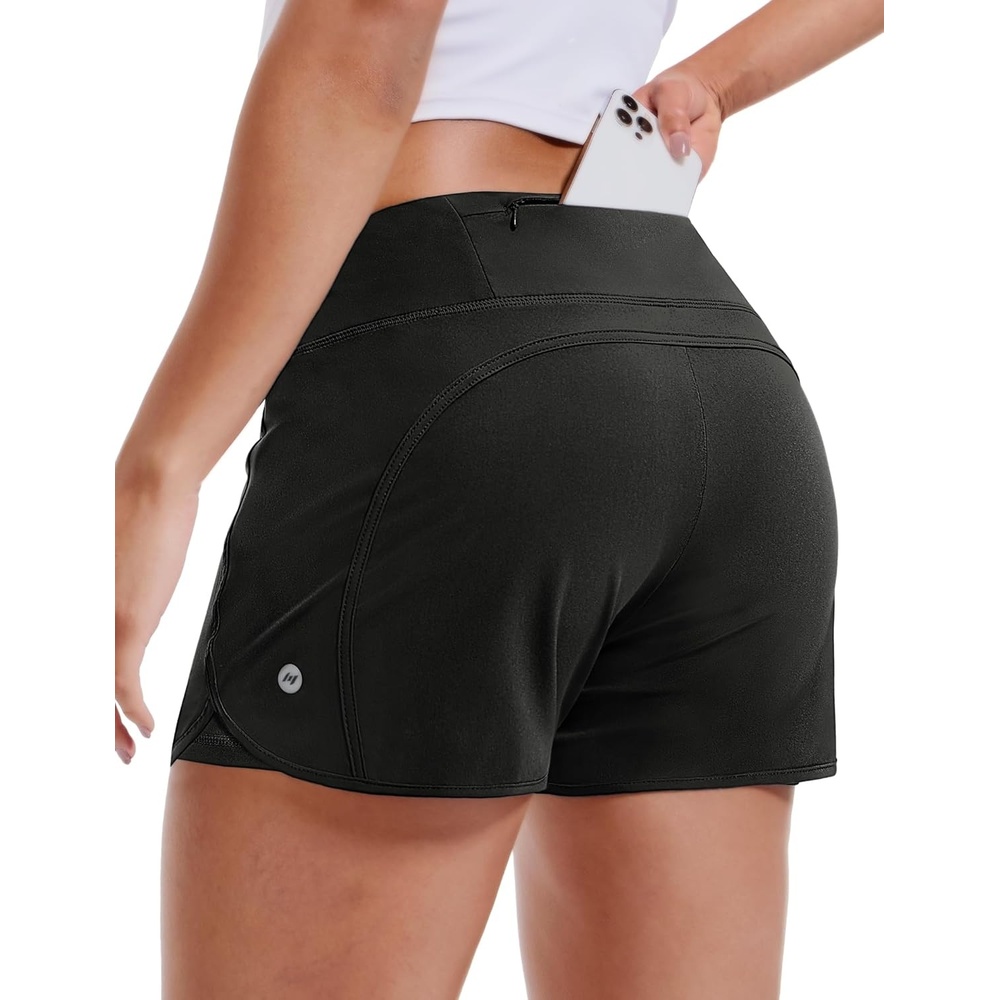 image:imageMIER Womens 2 in 1 Running Shorts Athletic High Waisted Workout Tennis Gym Shorts with Liner Zipper Pocket 3Black