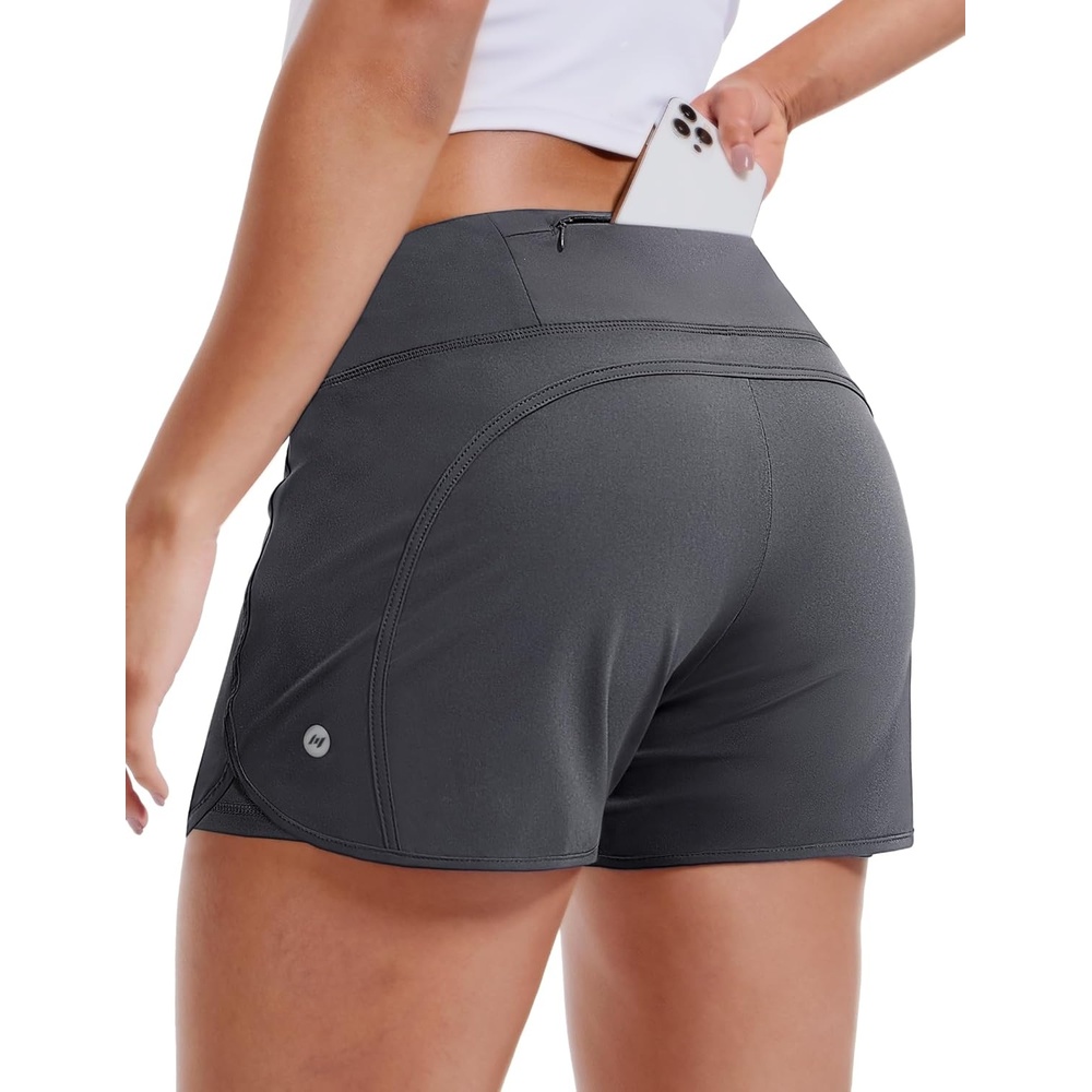 image:imageMIER Womens 2 in 1 Running Shorts Athletic High Waisted Workout Tennis Gym Shorts with Liner Zipper Pocket 3Dark Grey