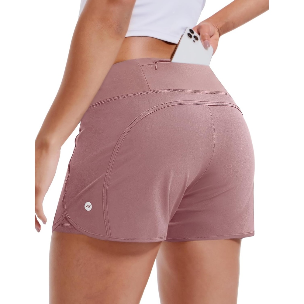 image:imageMIER Womens 2 in 1 Running Shorts Athletic High Waisted Workout Tennis Gym Shorts with Liner Zipper Pocket 3Dusty Pink