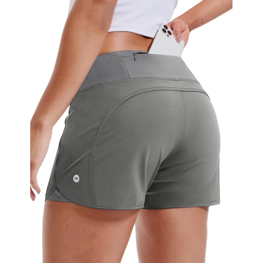 image:imageMIER Womens 2 in 1 Running Shorts Athletic High Waisted Workout Tennis Gym Shorts with Liner Zipper Pocket 3Light Grey