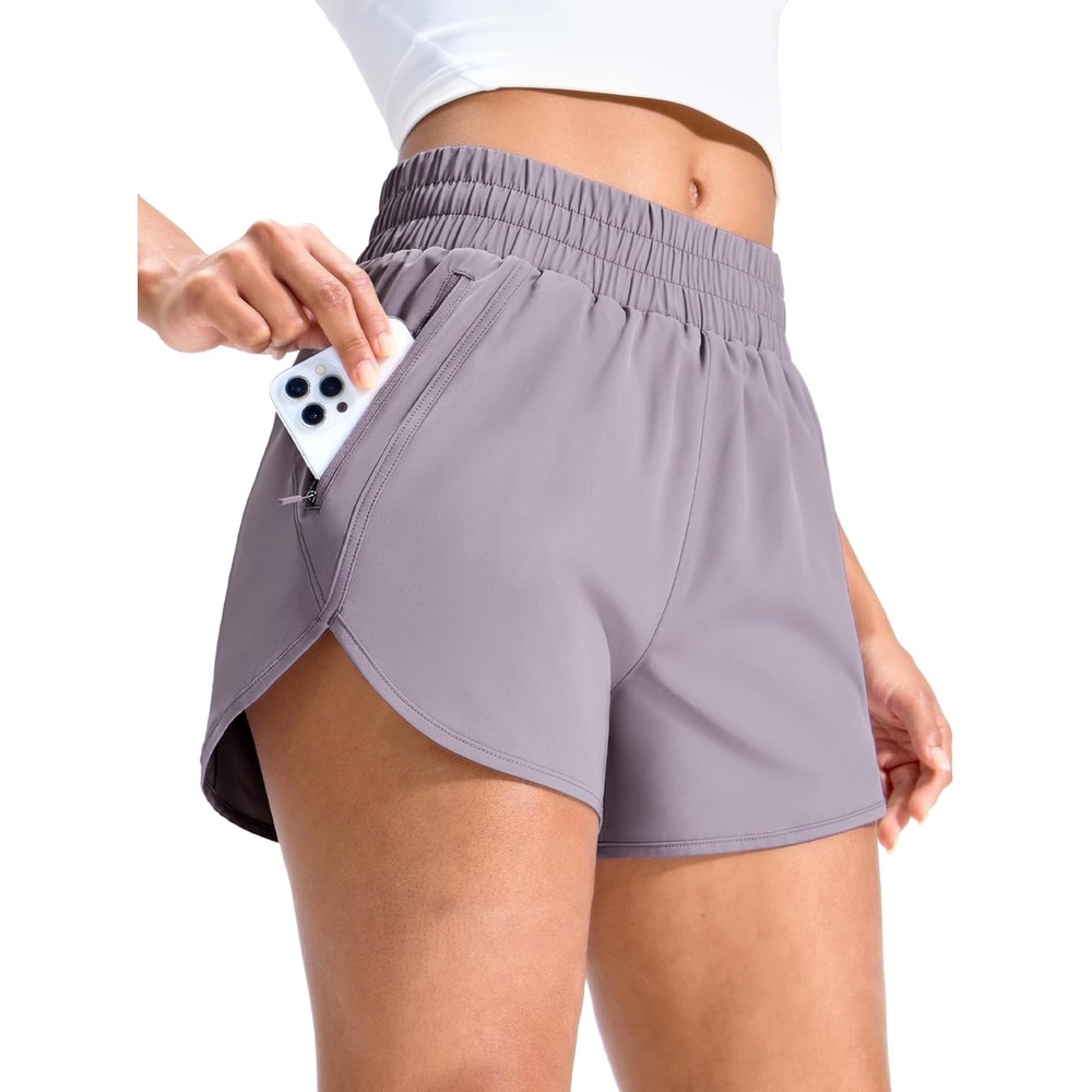 image:imageMIER Womens Running Shorts with Zipper Pockets MidWaisted Quick Dry Athletic Workout Sport Short with Mesh Liner 3Lavender Mist