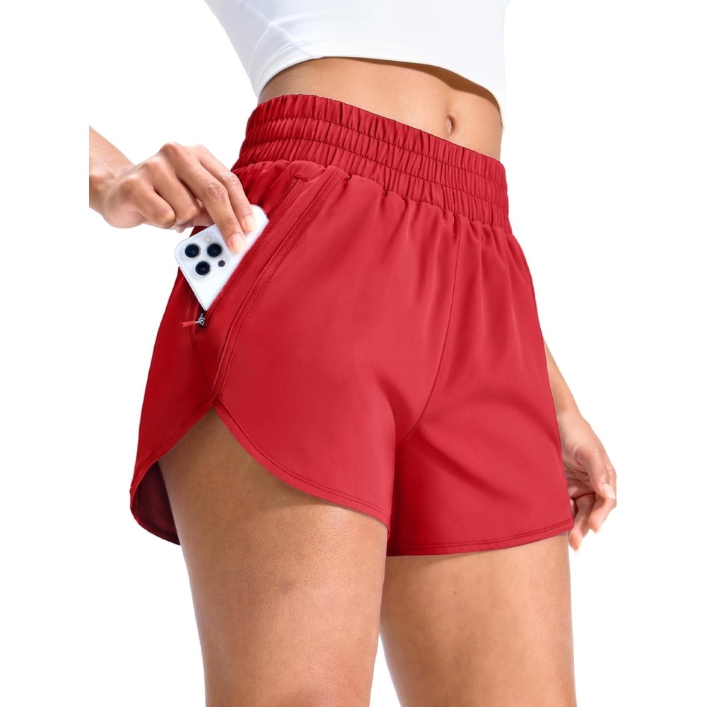 image:imageMIER Womens Running Shorts with Zipper Pockets MidWaisted Quick Dry Athletic Workout Sport Short with Mesh Liner 3Red