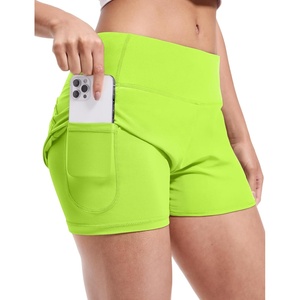 image:imageMIER Womens 2 in 1 Running Shorts Athletic High Waisted Workout Tennis Gym Shorts with Liner Zipper Pocket 3Neon Green