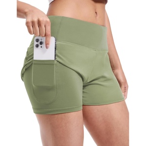 image:imageMIER Womens 2 in 1 Running Shorts Athletic High Waisted Workout Tennis Gym Shorts with Liner Zipper Pocket 3Sage Green