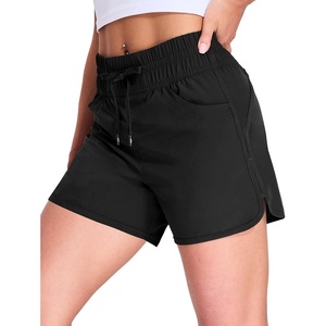 image:imageMIER Womens Running Shorts Quick Dry Athletic Workout High Waisted Active Shorts with Liner Zipper Pocket 4 InchBlack