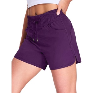 image:imageMIER Womens Running Shorts Quick Dry Athletic Workout High Waisted Active Shorts with Liner Zipper Pocket 4 InchDark Purple