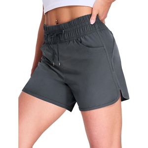 image:imageMIER Womens Running Shorts Quick Dry Athletic Workout High Waisted Active Shorts with Liner Zipper Pocket 4 InchGrey