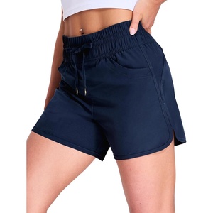 image:imageMIER Womens Running Shorts Quick Dry Athletic Workout High Waisted Active Shorts with Liner Zipper Pocket 4 InchNavy