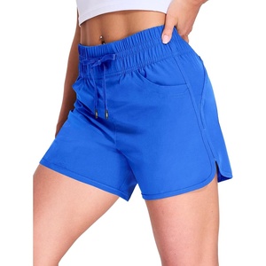 image:imageMIER Womens Running Shorts Quick Dry Athletic Workout High Waisted Active Shorts with Liner Zipper Pocket 4 InchRoyal Blue