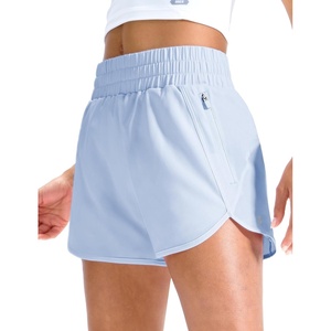 image:imageMIER Womens Running Shorts with Zipper Pockets MidWaisted Quick Dry Athletic Workout Sport Short with Mesh Liner 3Light Blue