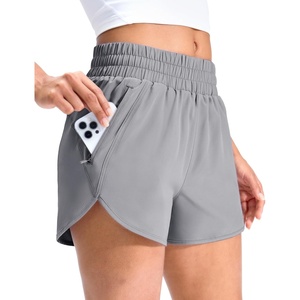 image:imageMIER Womens Running Shorts with Zipper Pockets MidWaisted Quick Dry Athletic Workout Sport Short with Mesh Liner 3Light Grey