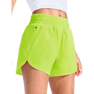 image:imageMIER Womens Running Shorts with Zipper Pockets MidWaisted Quick Dry Athletic Workout Sport Short with Mesh Liner 3Neon Green