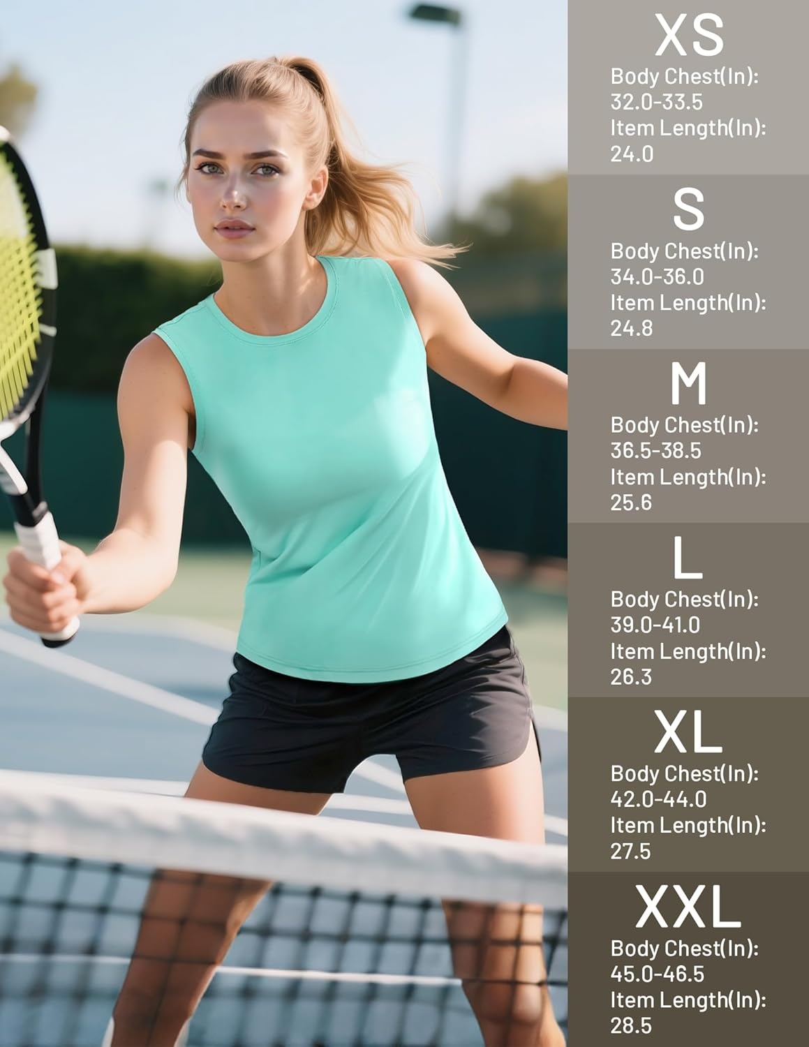 image:imageMIER Sleeveless Athletic Tops for Women Dry Fit Running Workout Tank Top Crew Neck UPF 50 Active Tennis Gym Yoga Tee ShirtsAqua