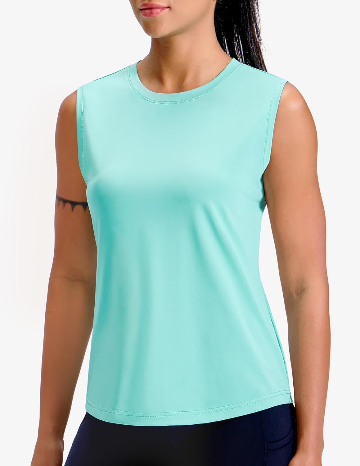 image:imageMIER Sleeveless Athletic Tops for Women Dry Fit Running Workout Tank Top Crew Neck UPF 50 Active Tennis Gym Yoga Tee ShirtsAqua