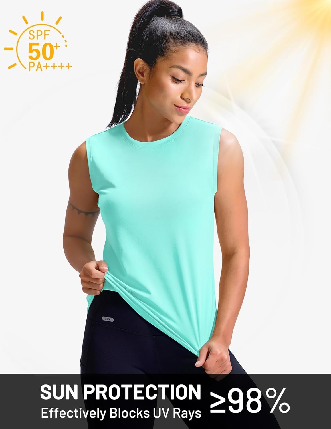 image:imageMIER Sleeveless Athletic Tops for Women Dry Fit Running Workout Tank Top Crew Neck UPF 50 Active Tennis Gym Yoga Tee ShirtsAqua