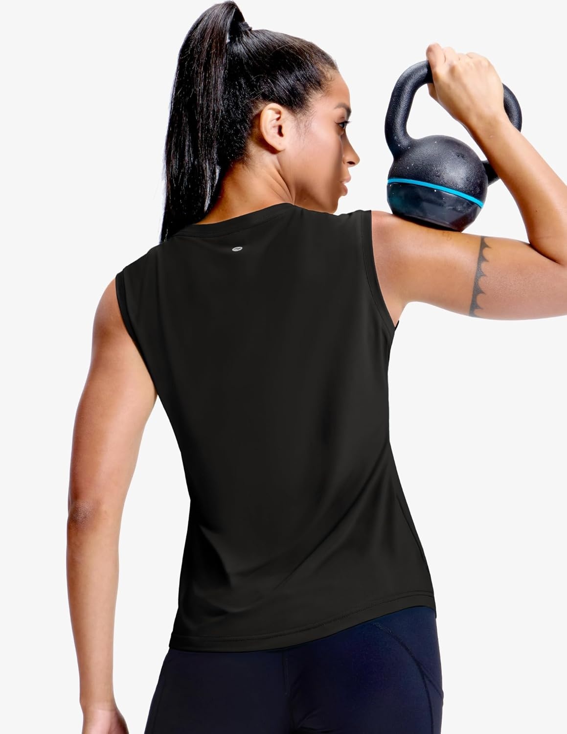 image:imageMIER Sleeveless Athletic Tops for Women Dry Fit Running Workout Tank Top Crew Neck UPF 50 Active Tennis Gym Yoga Tee ShirtsBlack