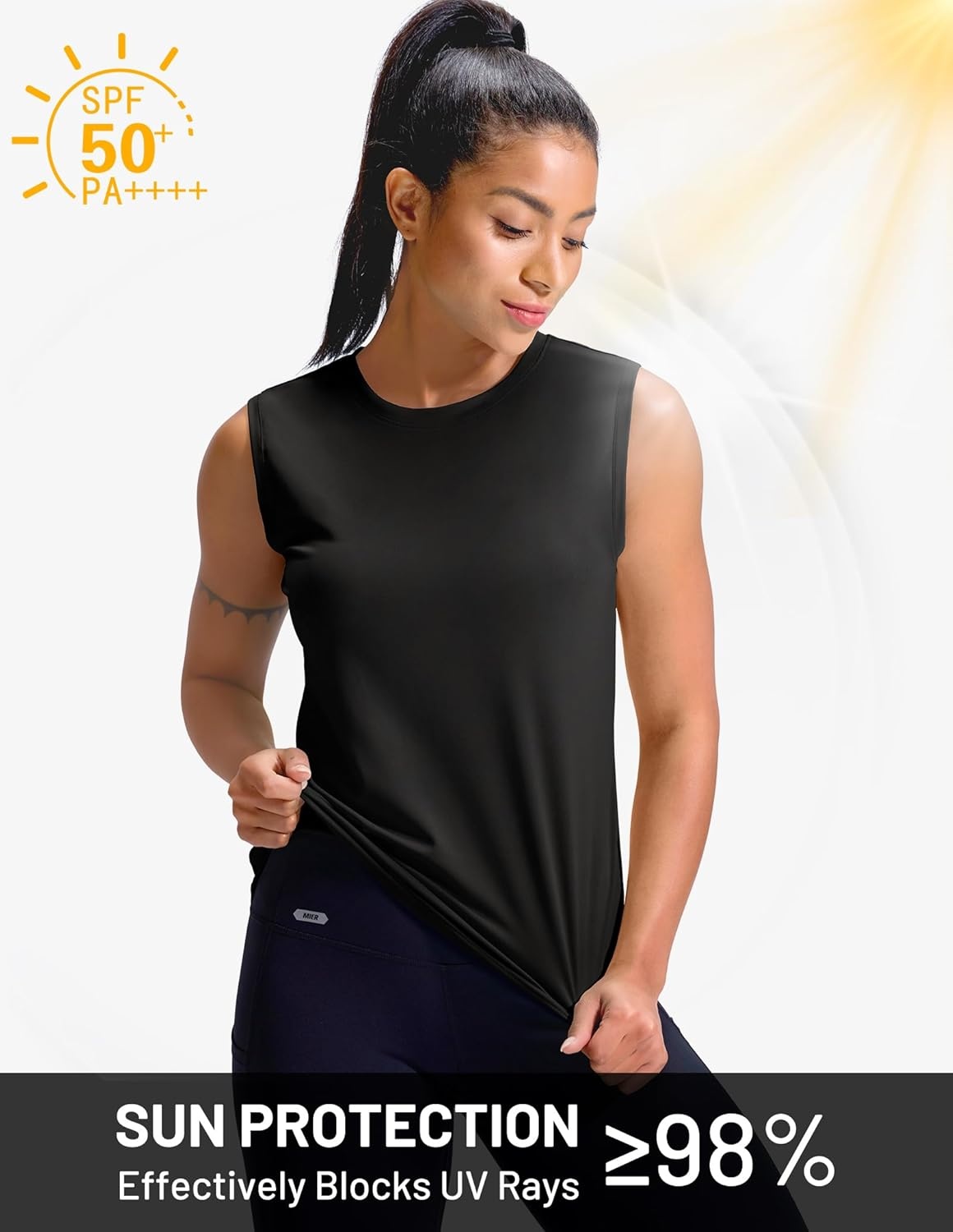 image:imageMIER Sleeveless Athletic Tops for Women Dry Fit Running Workout Tank Top Crew Neck UPF 50 Active Tennis Gym Yoga Tee ShirtsBlack