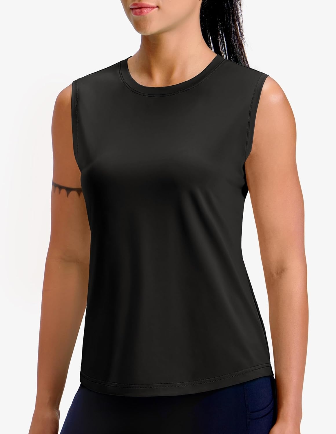 image:imageMIER Sleeveless Athletic Tops for Women Dry Fit Running Workout Tank Top Crew Neck UPF 50 Active Tennis Gym Yoga Tee ShirtsBlack