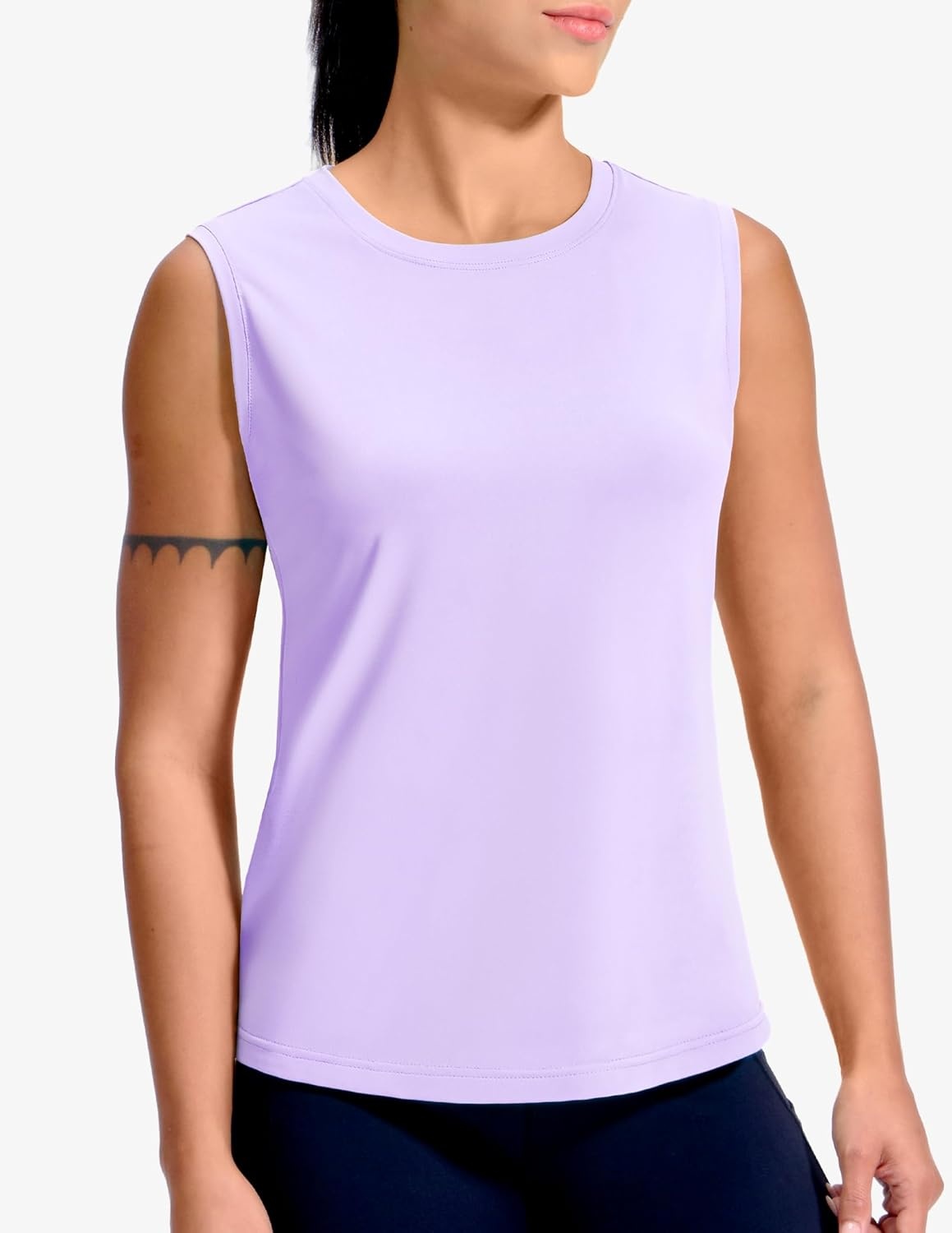 image:imageMIER Sleeveless Athletic Tops for Women Dry Fit Running Workout Tank Top Crew Neck UPF 50 Active Tennis Gym Yoga Tee ShirtsLavender