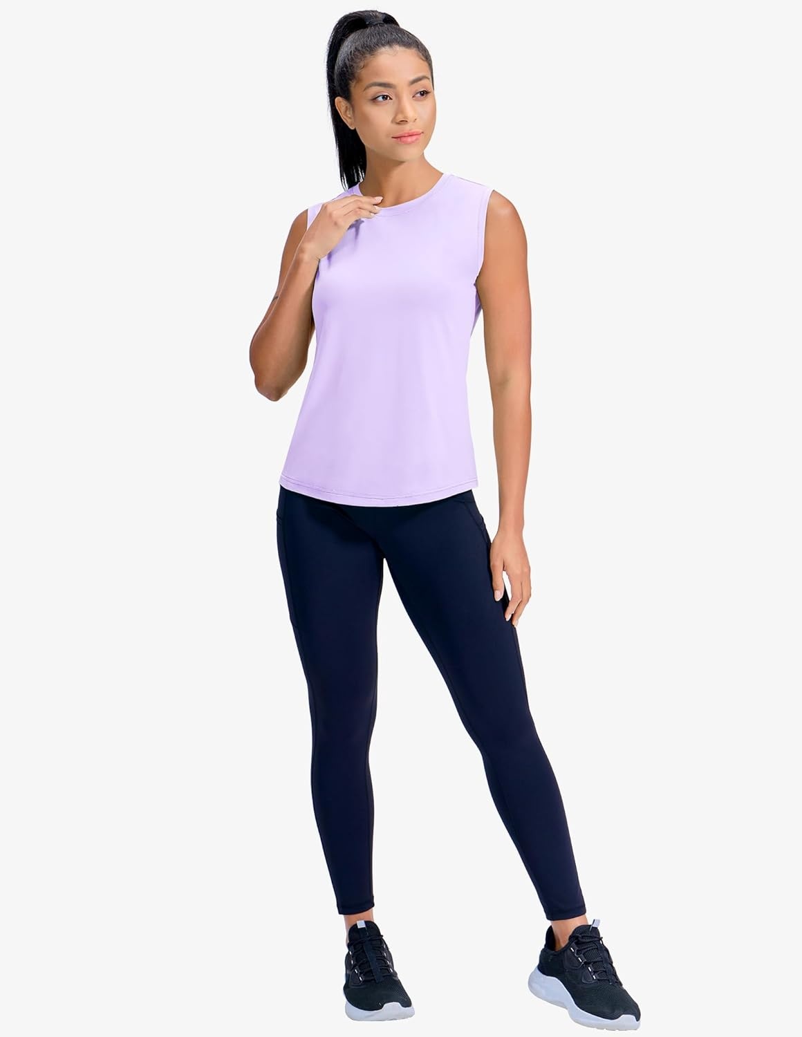 image:imageMIER Sleeveless Athletic Tops for Women Dry Fit Running Workout Tank Top Crew Neck UPF 50 Active Tennis Gym Yoga Tee ShirtsLavender