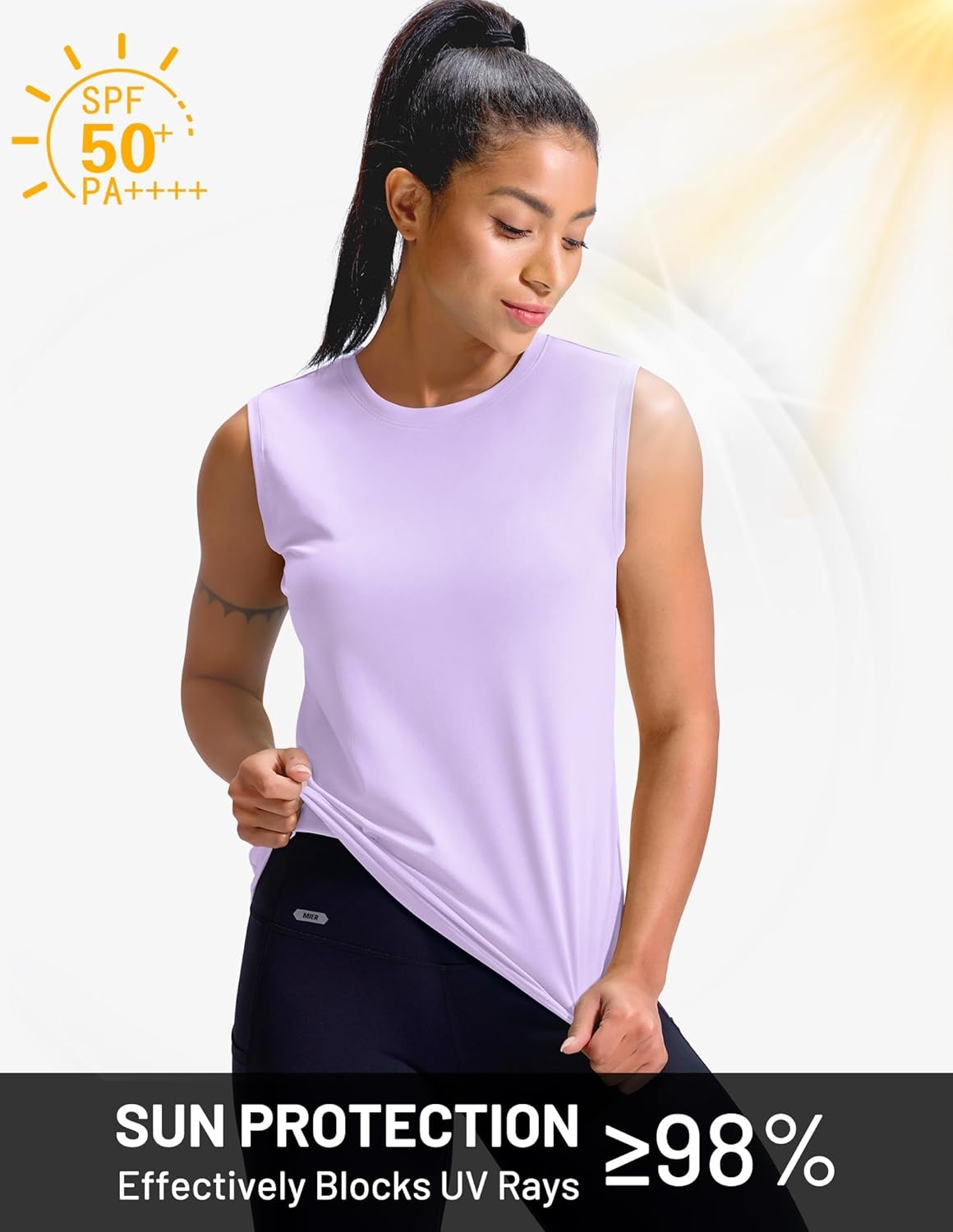 image:imageMIER Sleeveless Athletic Tops for Women Dry Fit Running Workout Tank Top Crew Neck UPF 50 Active Tennis Gym Yoga Tee ShirtsLavender