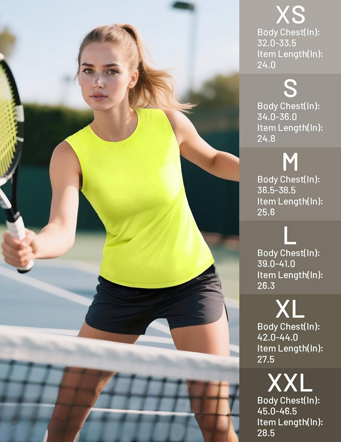 image:imageMIER Sleeveless Athletic Tops for Women Dry Fit Running Workout Tank Top Crew Neck UPF 50 Active Tennis Gym Yoga Tee ShirtsLemon Green