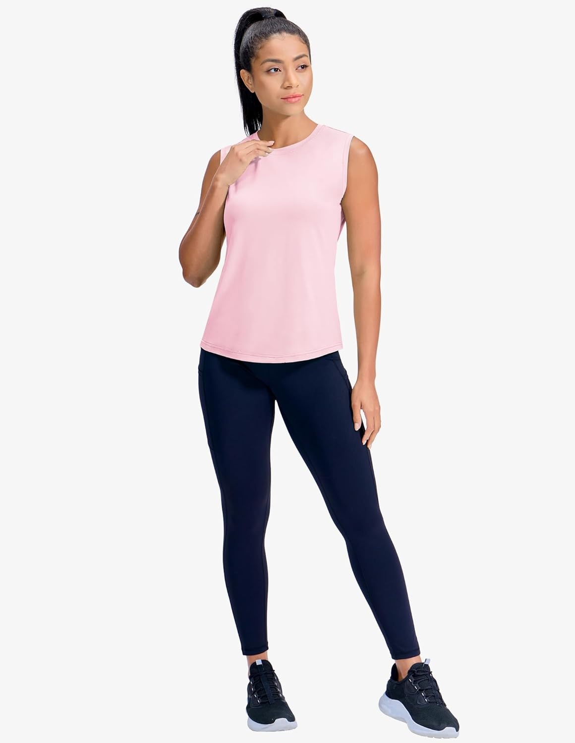 image:imageMIER Sleeveless Athletic Tops for Women Dry Fit Running Workout Tank Top Crew Neck UPF 50 Active Tennis Gym Yoga Tee ShirtsLight Pink