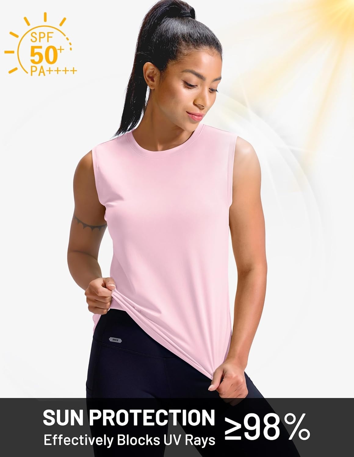 image:imageMIER Sleeveless Athletic Tops for Women Dry Fit Running Workout Tank Top Crew Neck UPF 50 Active Tennis Gym Yoga Tee ShirtsLight Pink