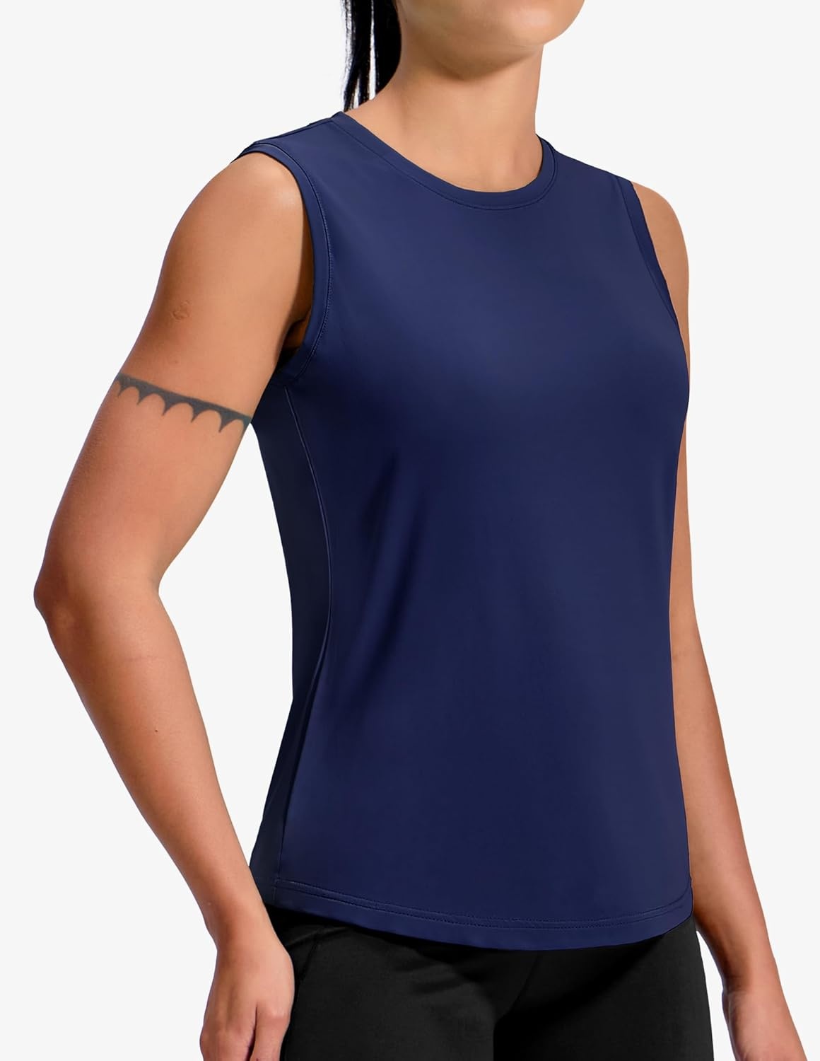 image:imageMIER Sleeveless Athletic Tops for Women Dry Fit Running Workout Tank Top Crew Neck UPF 50 Active Tennis Gym Yoga Tee ShirtsNavy