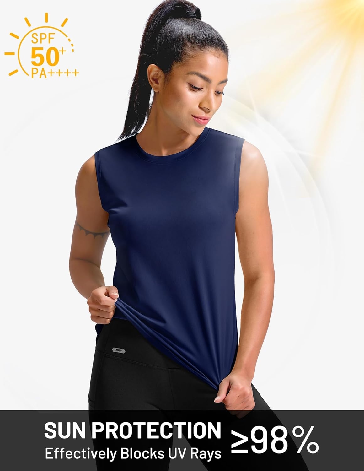 image:imageMIER Sleeveless Athletic Tops for Women Dry Fit Running Workout Tank Top Crew Neck UPF 50 Active Tennis Gym Yoga Tee ShirtsNavy