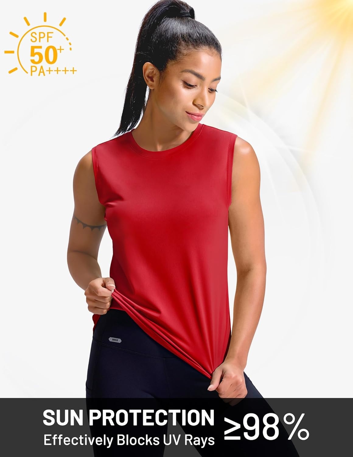 image:imageMIER Sleeveless Athletic Tops for Women Dry Fit Running Workout Tank Top Crew Neck UPF 50 Active Tennis Gym Yoga Tee ShirtsRed
