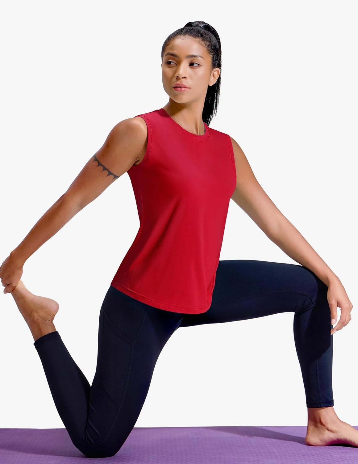 image:imageMIER Sleeveless Athletic Tops for Women Dry Fit Running Workout Tank Top Crew Neck UPF 50 Active Tennis Gym Yoga Tee ShirtsRed