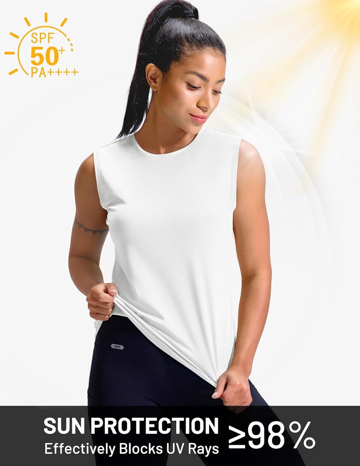 image:imageMIER Sleeveless Athletic Tops for Women Dry Fit Running Workout Tank Top Crew Neck UPF 50 Active Tennis Gym Yoga Tee ShirtsWhite
