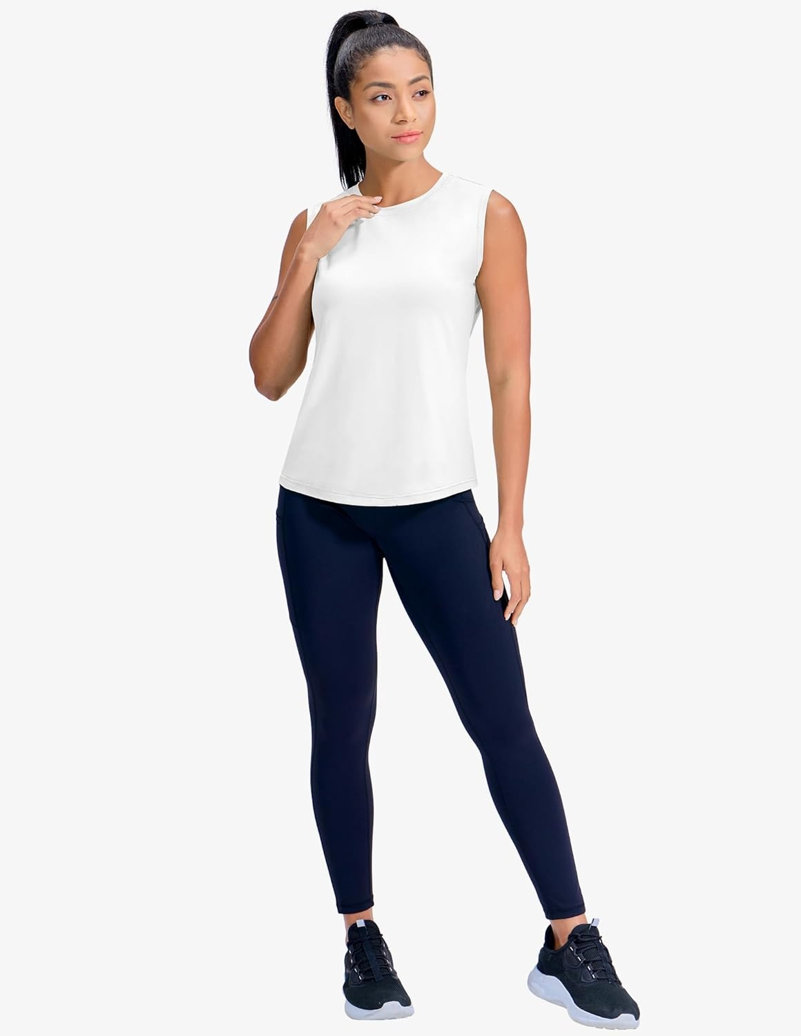 image:imageMIER Sleeveless Athletic Tops for Women Dry Fit Running Workout Tank Top Crew Neck UPF 50 Active Tennis Gym Yoga Tee ShirtsWhite