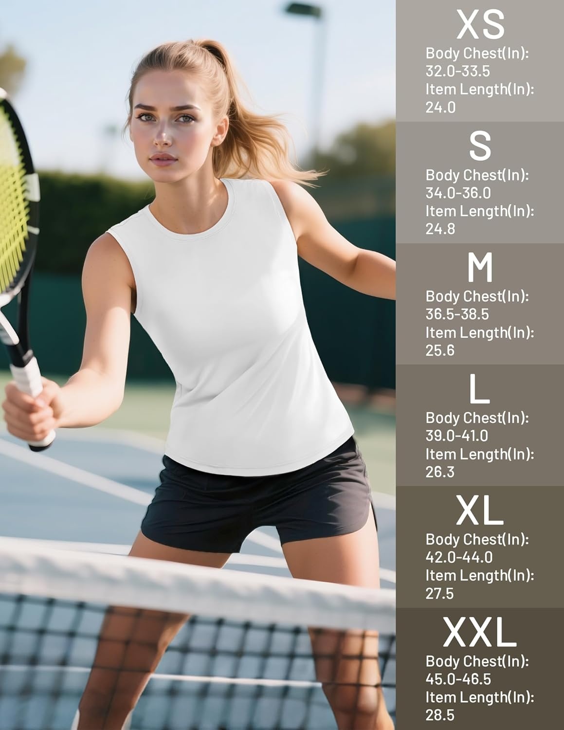 image:imageMIER Sleeveless Athletic Tops for Women Dry Fit Running Workout Tank Top Crew Neck UPF 50 Active Tennis Gym Yoga Tee ShirtsWhite