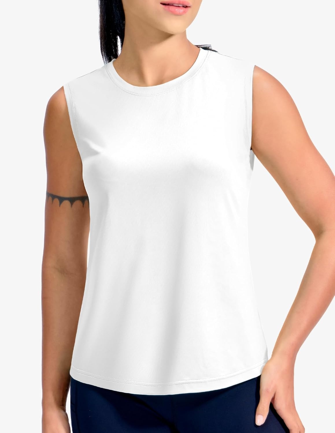 image:imageMIER Sleeveless Athletic Tops for Women Dry Fit Running Workout Tank Top Crew Neck UPF 50 Active Tennis Gym Yoga Tee ShirtsWhite