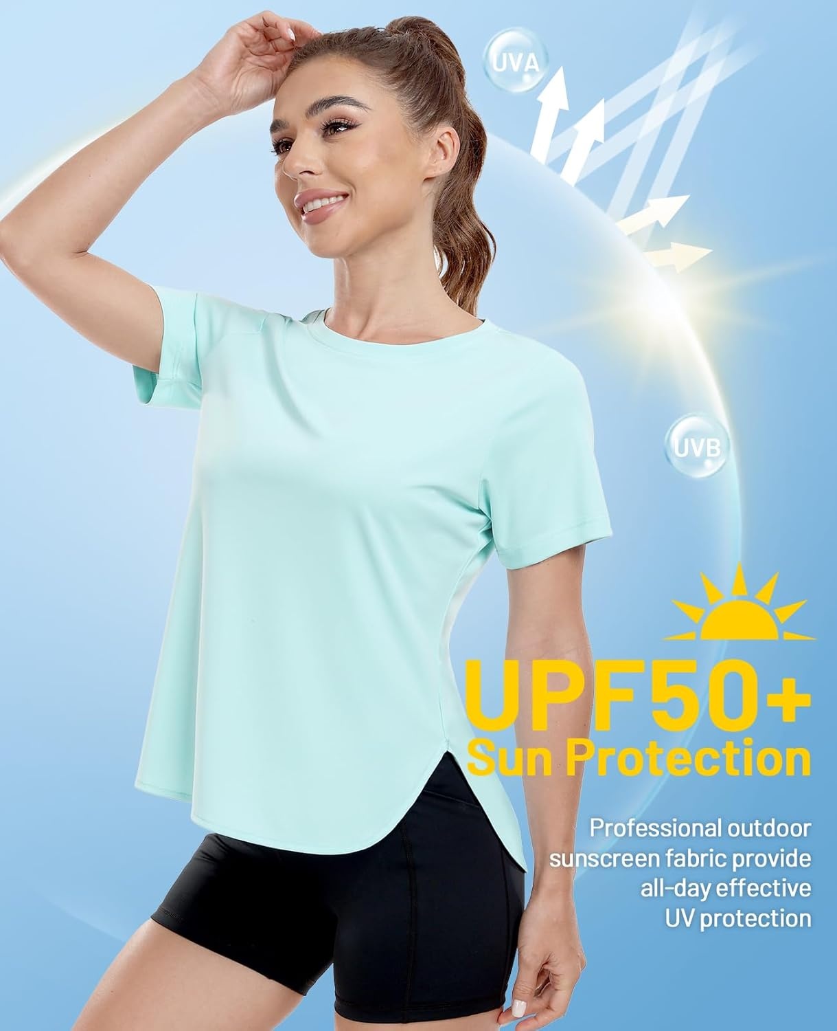 image:imageMIER Womens UPF 50 Sun Protection Workout Tops Short Sleeve UV SPF TShirts for Athletic Gym Exercise Yoga Dry FitAqua