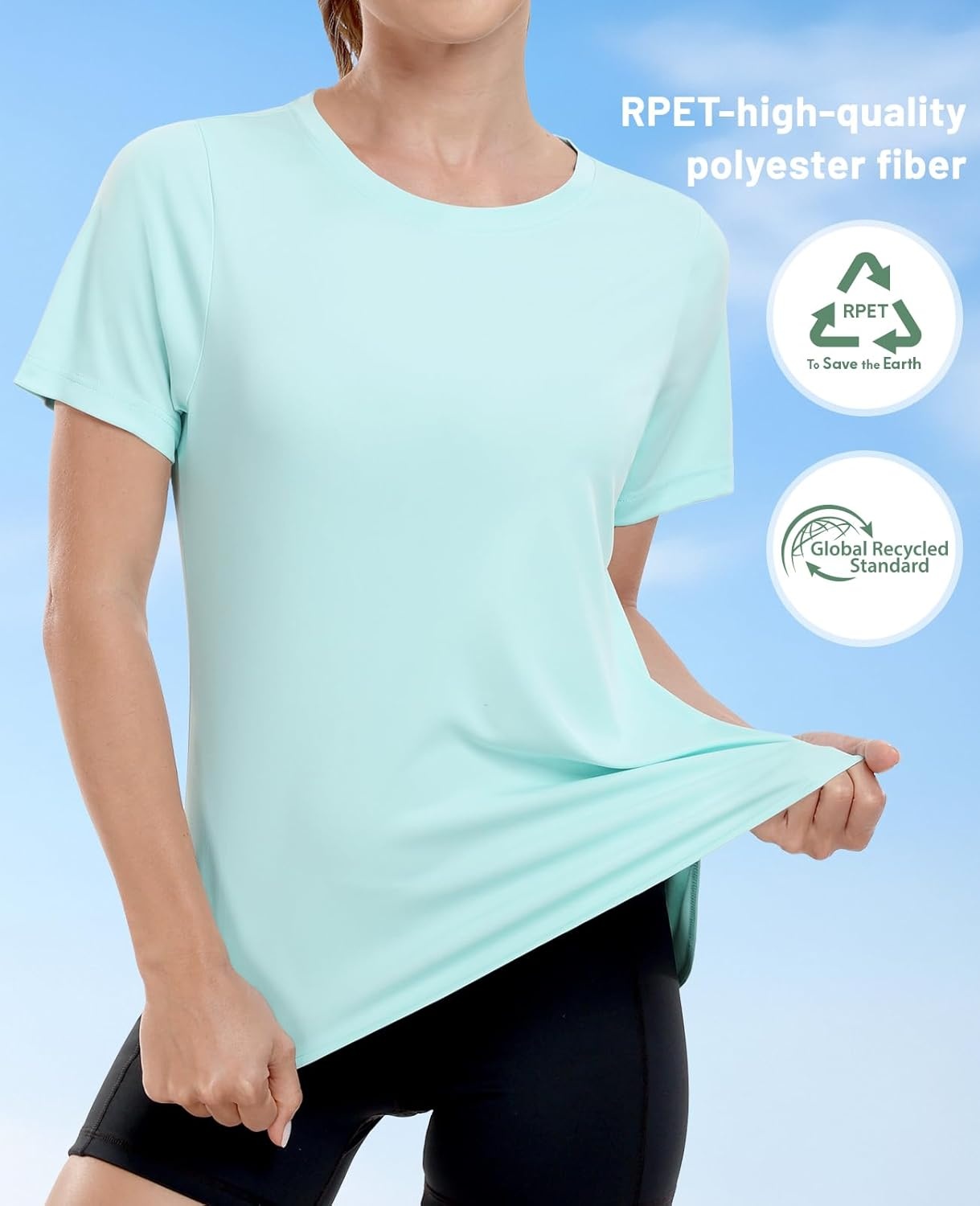 image:imageMIER Womens UPF 50 Sun Protection Workout Tops Short Sleeve UV SPF TShirts for Athletic Gym Exercise Yoga Dry FitAqua