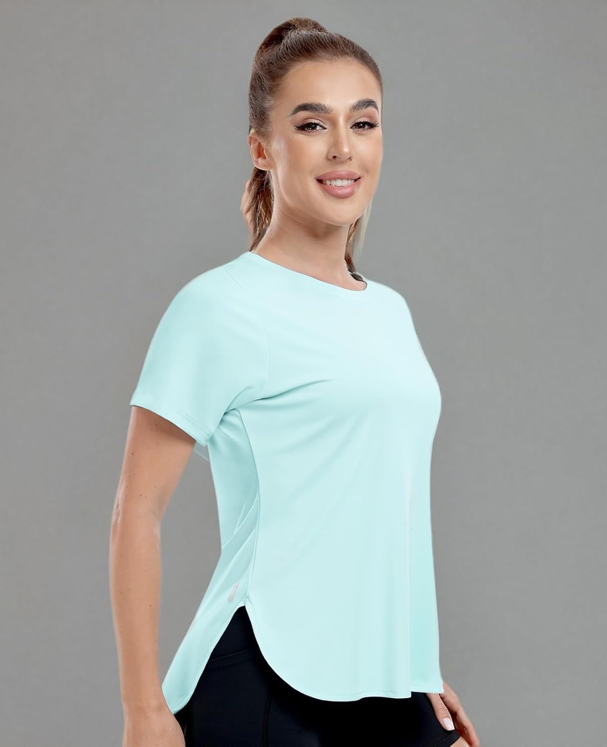 image:imageMIER Womens UPF 50 Sun Protection Workout Tops Short Sleeve UV SPF TShirts for Athletic Gym Exercise Yoga Dry FitAqua