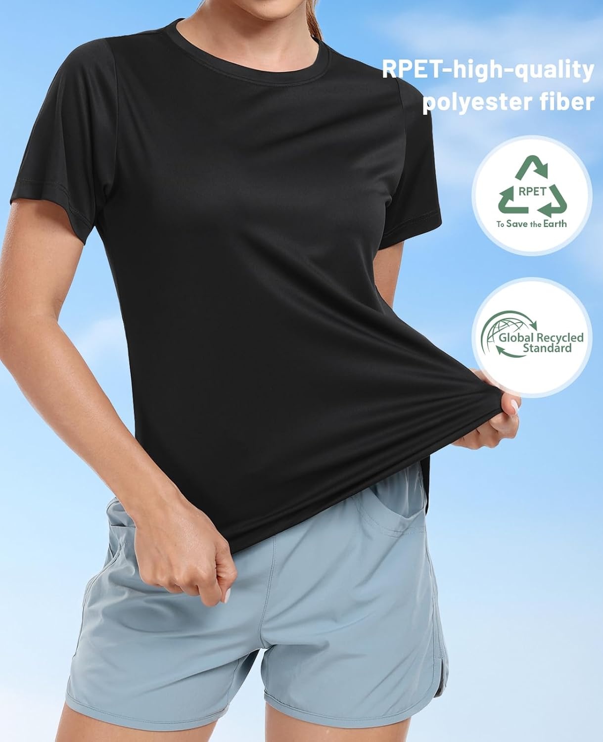 image:imageMIER Womens UPF 50 Sun Protection Workout Tops Short Sleeve UV SPF TShirts for Athletic Gym Exercise Yoga Dry FitBlack