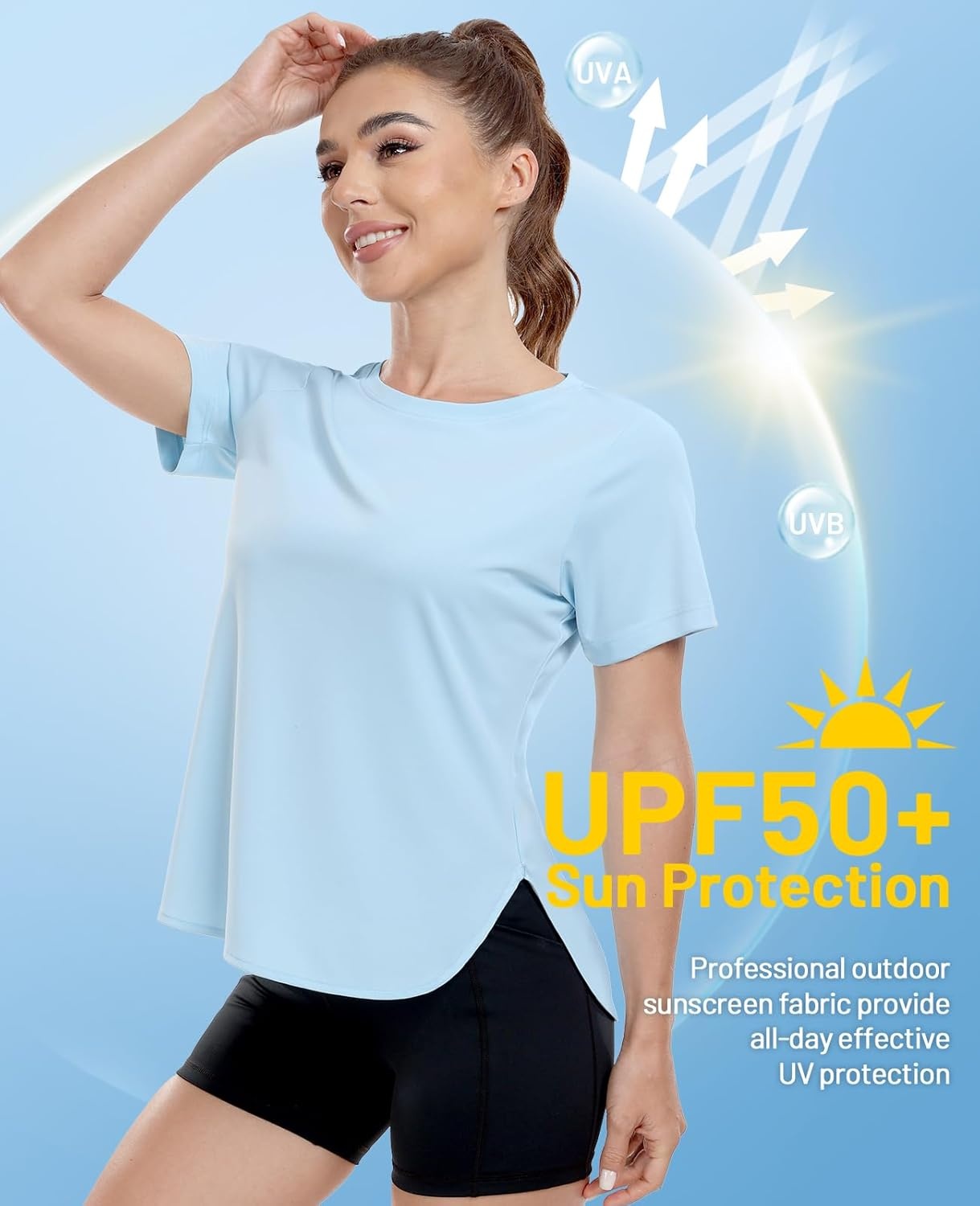 image:imageMIER Womens UPF 50 Sun Protection Workout Tops Short Sleeve UV SPF TShirts for Athletic Gym Exercise Yoga Dry FitLight Blue