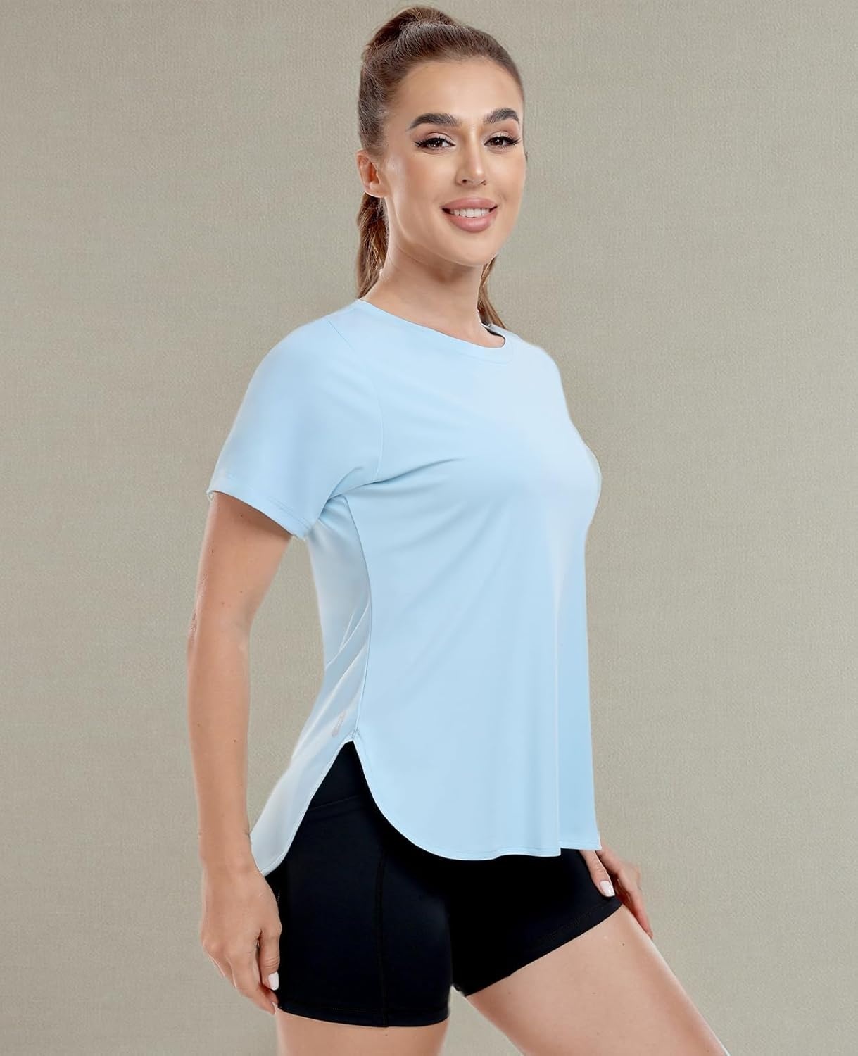 image:imageMIER Womens UPF 50 Sun Protection Workout Tops Short Sleeve UV SPF TShirts for Athletic Gym Exercise Yoga Dry FitLight Blue