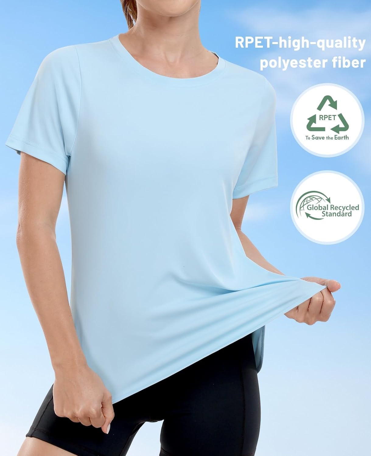 image:imageMIER Womens UPF 50 Sun Protection Workout Tops Short Sleeve UV SPF TShirts for Athletic Gym Exercise Yoga Dry FitLight Blue