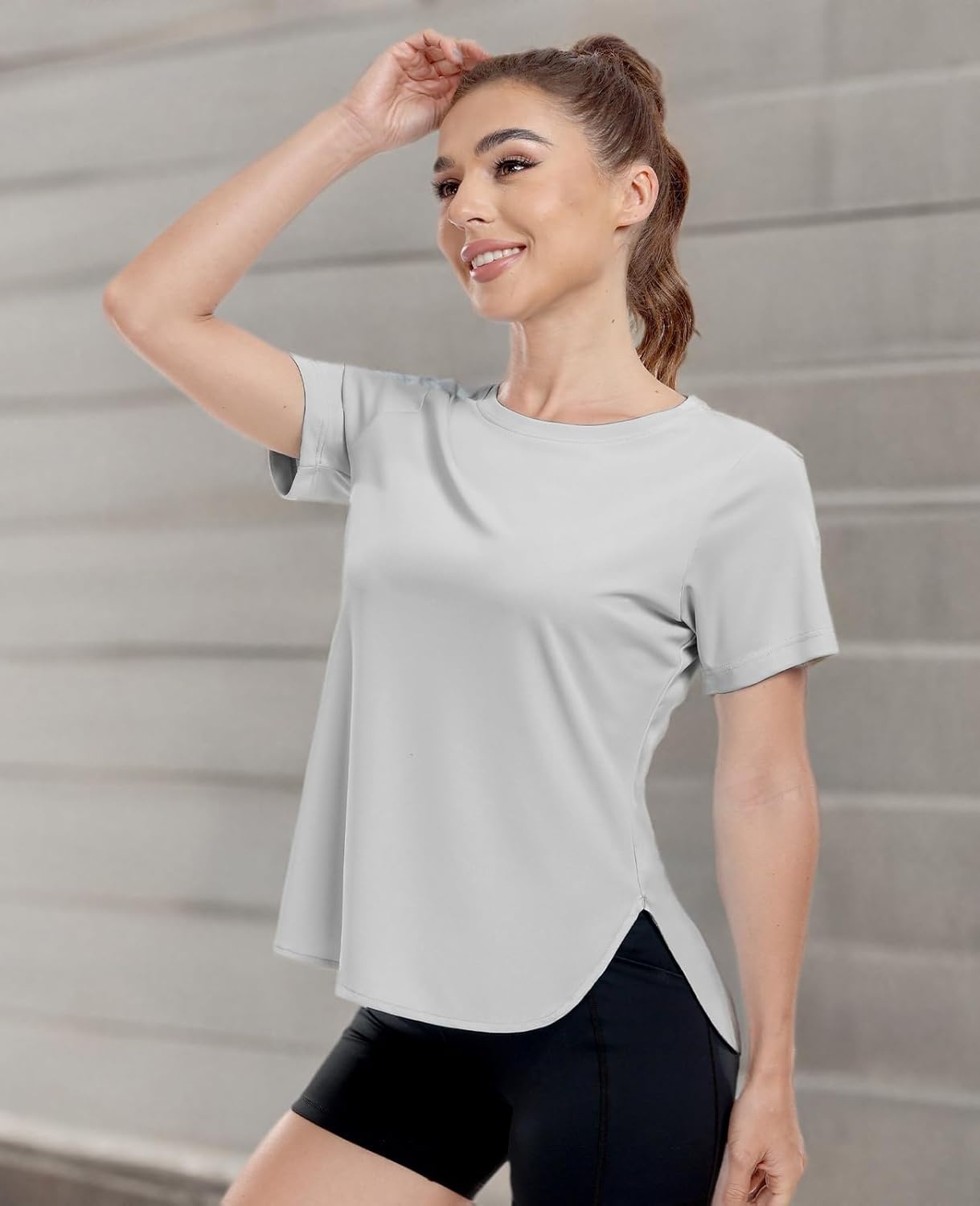 image:imageMIER Womens UPF 50 Sun Protection Workout Tops Short Sleeve UV SPF TShirts for Athletic Gym Exercise Yoga Dry FitLight Grey