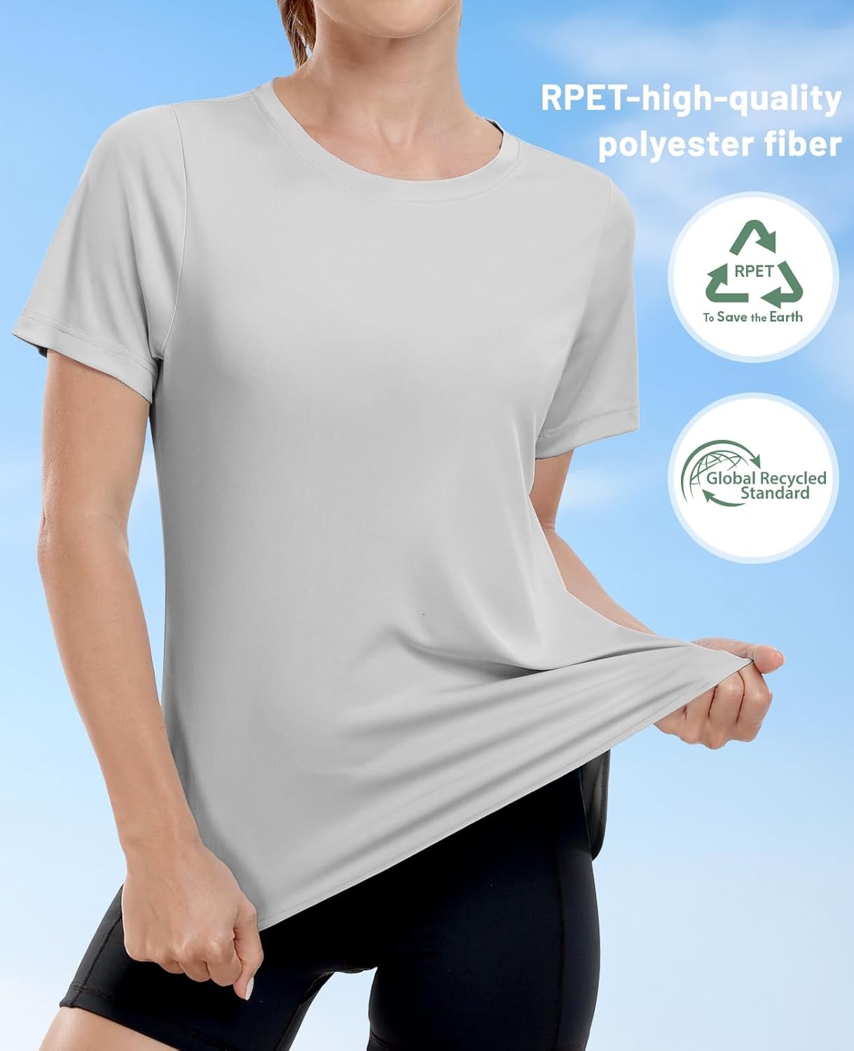 image:imageMIER Womens UPF 50 Sun Protection Workout Tops Short Sleeve UV SPF TShirts for Athletic Gym Exercise Yoga Dry FitLight Grey