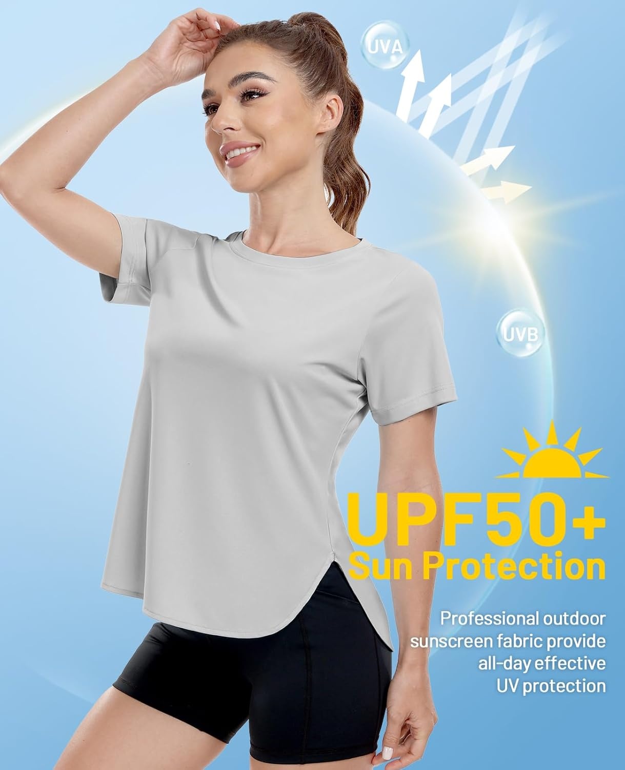 image:imageMIER Womens UPF 50 Sun Protection Workout Tops Short Sleeve UV SPF TShirts for Athletic Gym Exercise Yoga Dry FitLight Grey