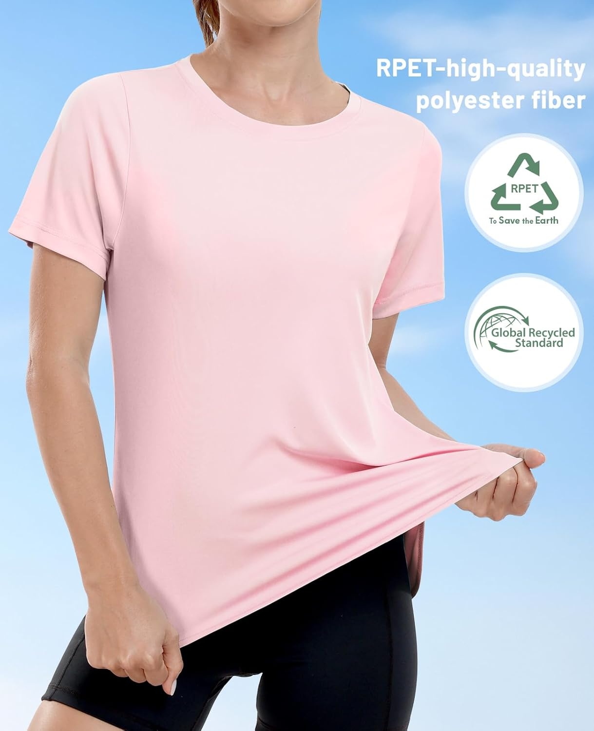 image:imageMIER Womens UPF 50 Sun Protection Workout Tops Short Sleeve UV SPF TShirts for Athletic Gym Exercise Yoga Dry FitLight Pink