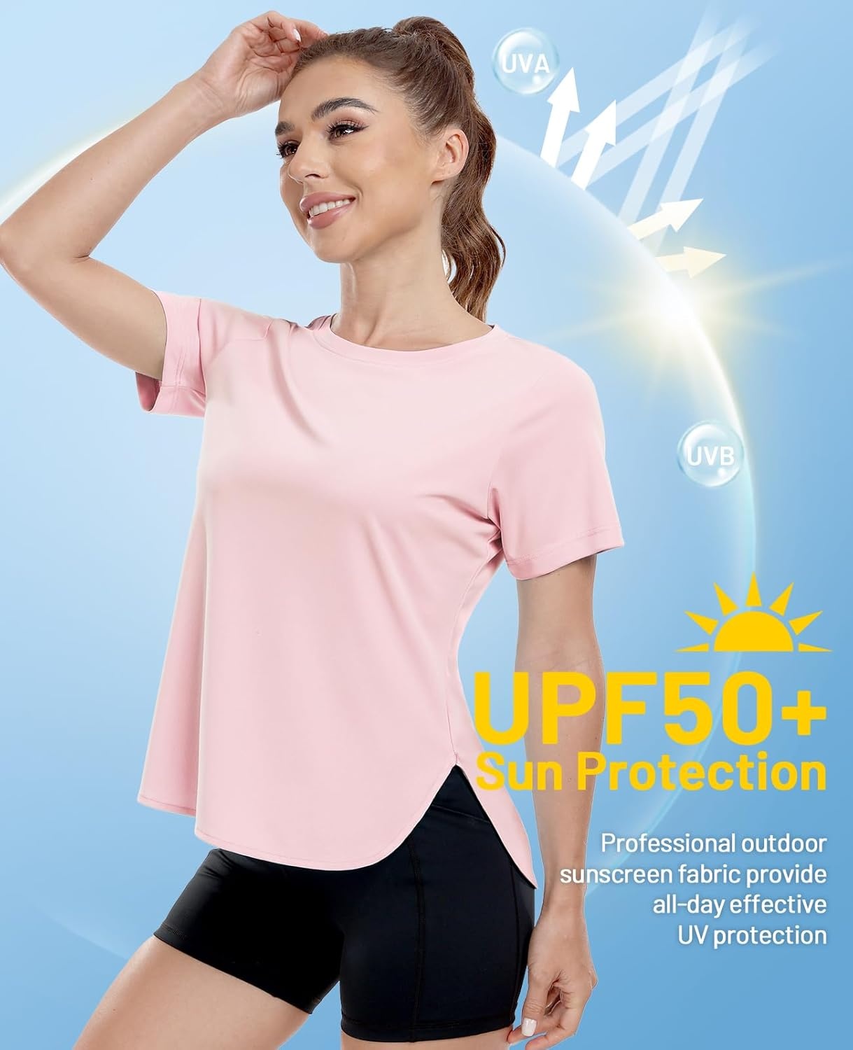 image:imageMIER Womens UPF 50 Sun Protection Workout Tops Short Sleeve UV SPF TShirts for Athletic Gym Exercise Yoga Dry FitLight Pink