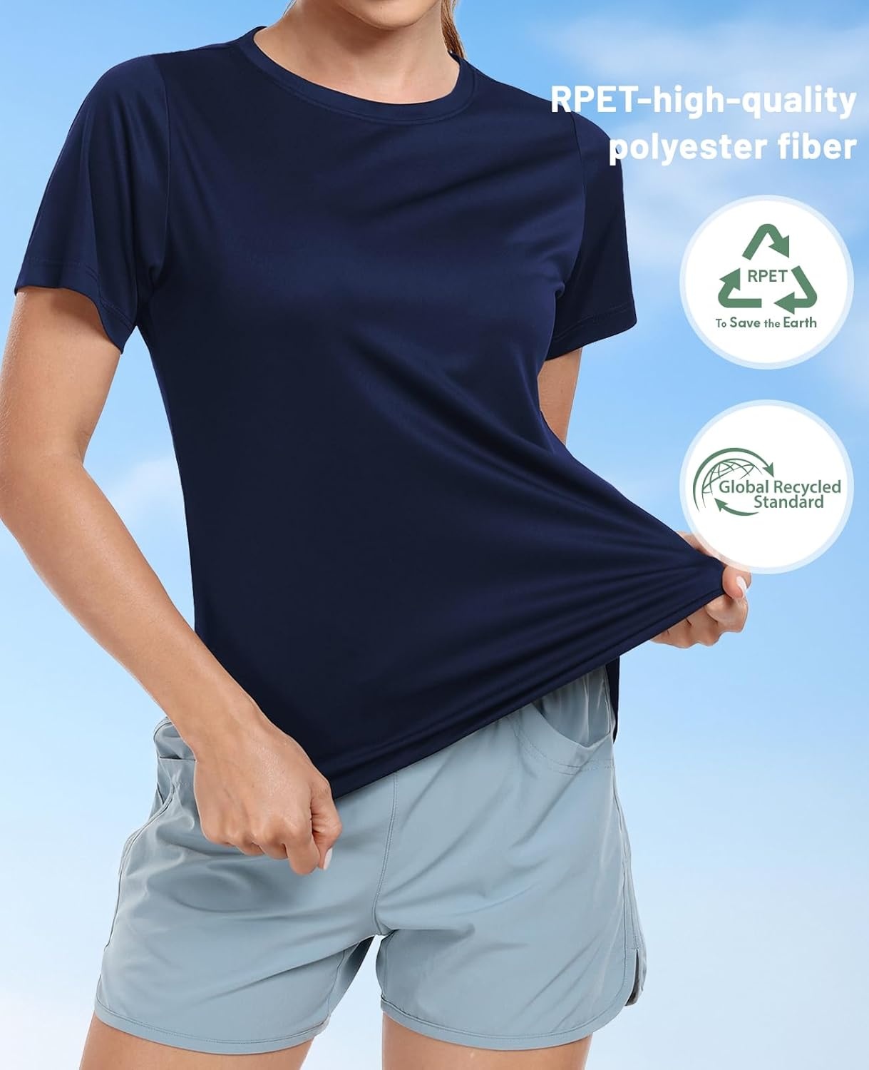 image:imageMIER Womens UPF 50 Sun Protection Workout Tops Short Sleeve UV SPF TShirts for Athletic Gym Exercise Yoga Dry FitNavy